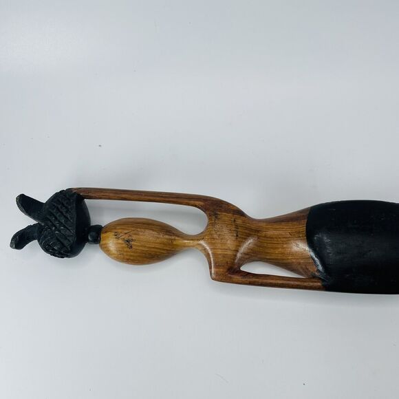 Caribbean African Folk Art Carved Wooden Woman Carrying Basket On Head VTG 20in - Picture 7 of 10